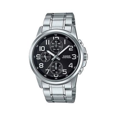 Casio Casio Silver Bracelet Quartz Steel Black Dial Watch For Men – MTP-E307D-1ADF