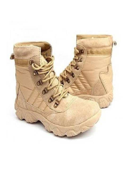 Beige Suede Leather Army Boots For Men