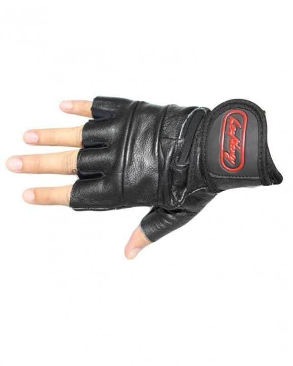 Wrist Wrap Leather Gloves – Black