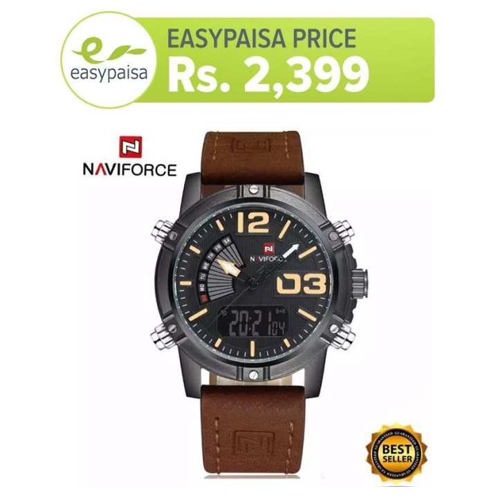 Naviforce NF9095 Men’s Waterproof Leather Strap Watch With Branded Naviforce Box – Brown