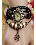 Pack of 2 black leather fancy watch for girls
